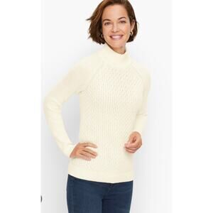 Talbots Ivory Mock Neck Textured Stitch pullover sweater size XL